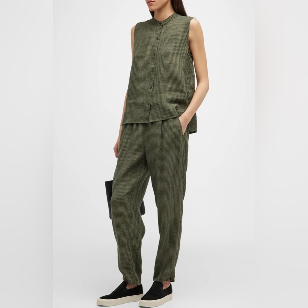 Tapered Seersucker Organic Linen Pants
